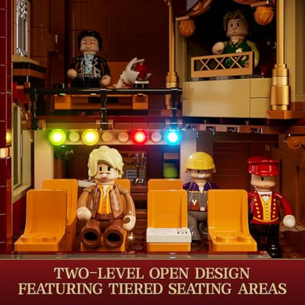 FUNWHOLE Balcony Theatre Lighting Building Bricks Set - City Town Creator House LED Light Multi-Form Modular Collectible Display Kit 2445 Pcs for for Adults and Teen