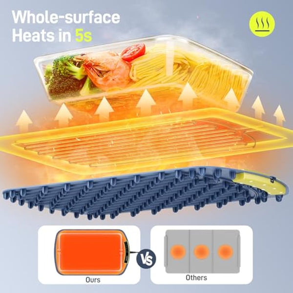 Electric Warming Tray - Upgraded 8 TEMP Setting Food Warming Mat, Full-surface Heat in 5s, 4 Hours Auto-off, Child Safety Lock, Foldable Food Warmers for Buffet Server Party, 65 * 40 * 1.5cm