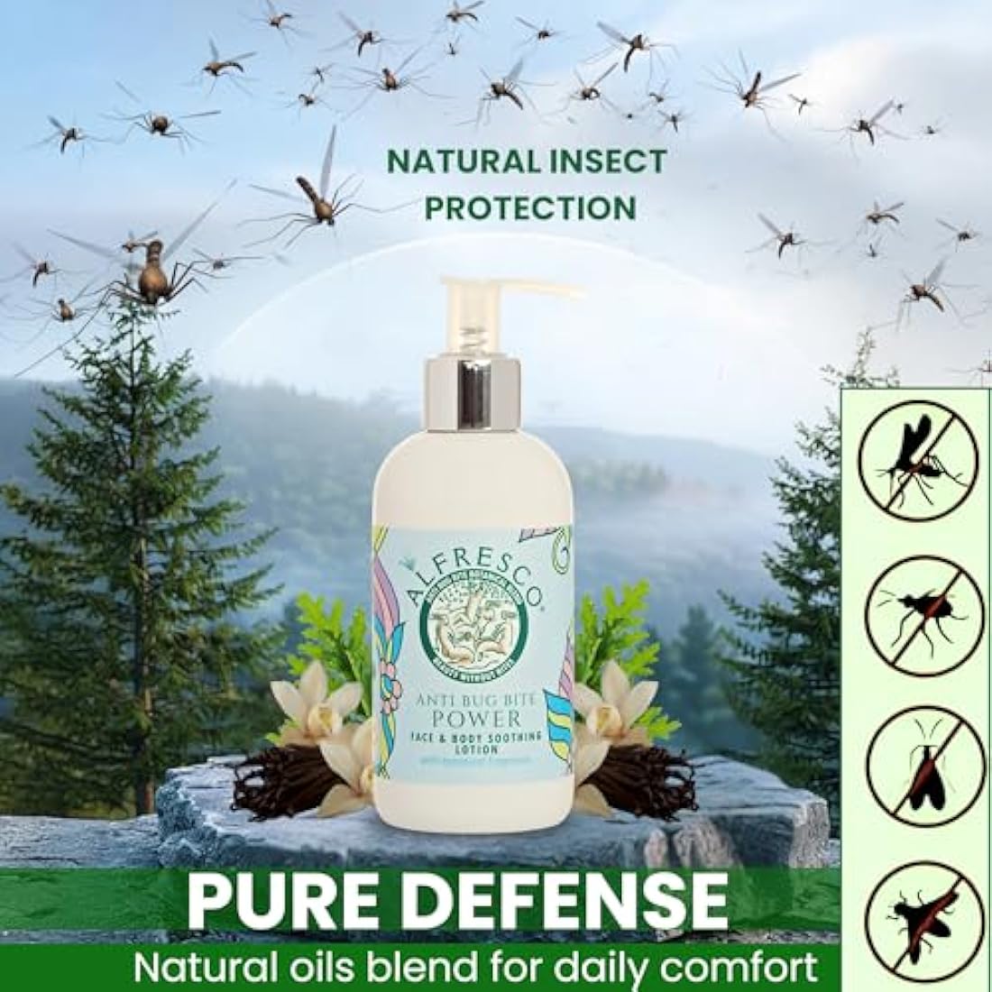 Alfresco - Power, Anti Bug Bite Face & Body Soothing Lotion, Natural Bug Repellent & Body Moisturiser, DEET-Free Travel Essential - Adult, Children & Sensitive Skin (200 ml)