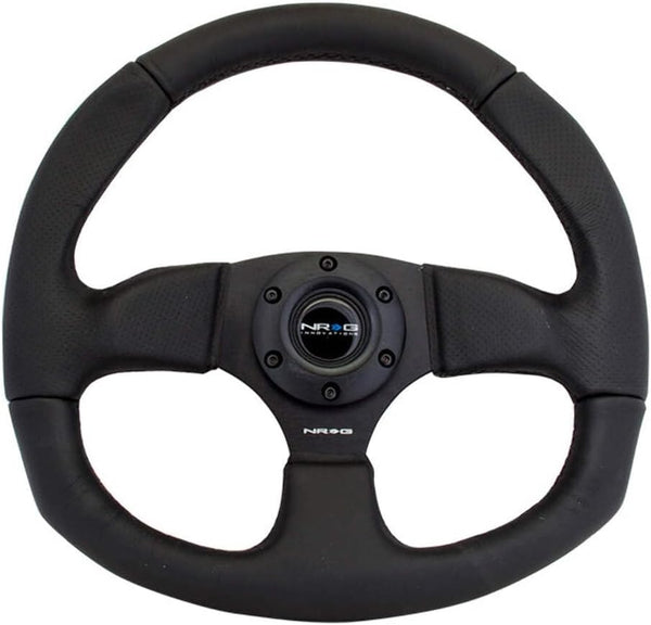 NRG Innovations NRG-RST-009R Reinforced Steering Wheel Leather Steering Wheel With/Black Stitch/Black Leather/Spoke D-Shape Flat Bottom 320 MM / 330 MM