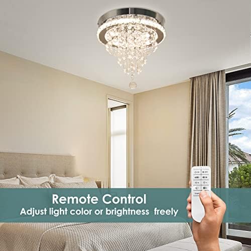 FRIXCHUR 11.8" Crystal Ceiling Light Modern Crystal Chandelier LED Flush Mount Ceiling Lighting 4 Tiers Crystal Raindrop Light Fixture for Bedroom Hallway (Dimmable)