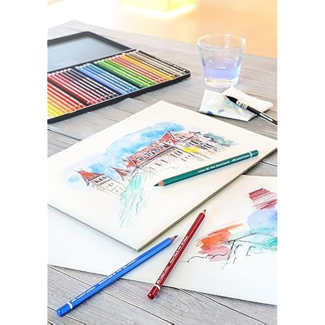 Faber-Castell A4 Watercolour Pad & Tin Of 24 Albrecht Dürer Watercolour Pencils - Art Set For Adult Colouring Books, Craft Supplies, Drawing, Sketching, Lightfast Pencils, Schools, Home, College…