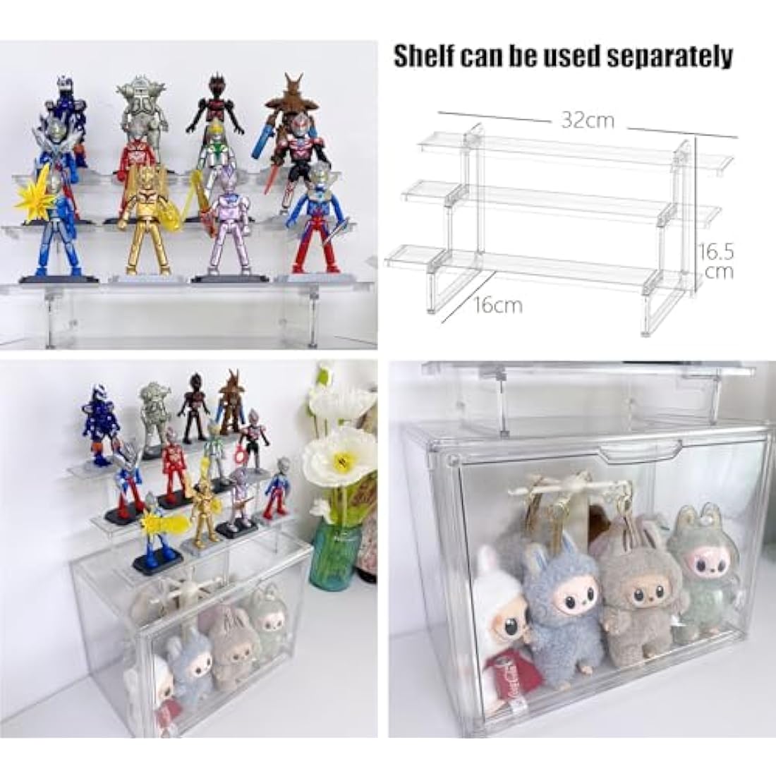 Siyecioa Display Case with 3 Ladder, Clear Acrylic Display Box with Door, Lego Display Case, Dustproof Protection Showcase for Funko Pop、Collectables、Popmart、Minifigure Figurines（36×23×27cm）