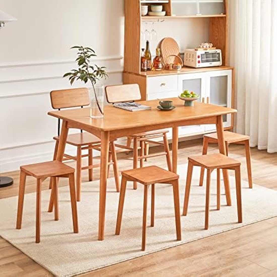 IBUYKE 4pcs Square Wooden Stool, Stacking Stools, Solid Wood Makeup Stool, Small stool for Home, Kitchen, Office, Classroom, RF-1502-4