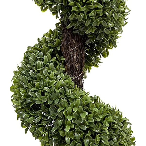 2 x Artificial Premium Quality Topiary Boxwood Spiral Trees in Black Pot for Indoor Outdoor Decor, UV Stable (4ft/120cm)
