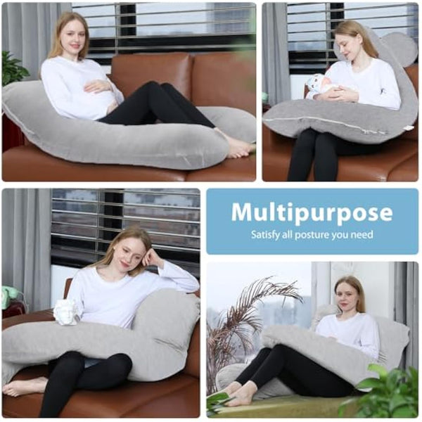Chilling Home Pregnancy Pillow Cooling, 55 inches Maternity Pillow for Pregnant Women, Comfortable U Shaped Full Body Pillow Pregnancy Pillows for Sleeping, with Washable Cover (Jersey)