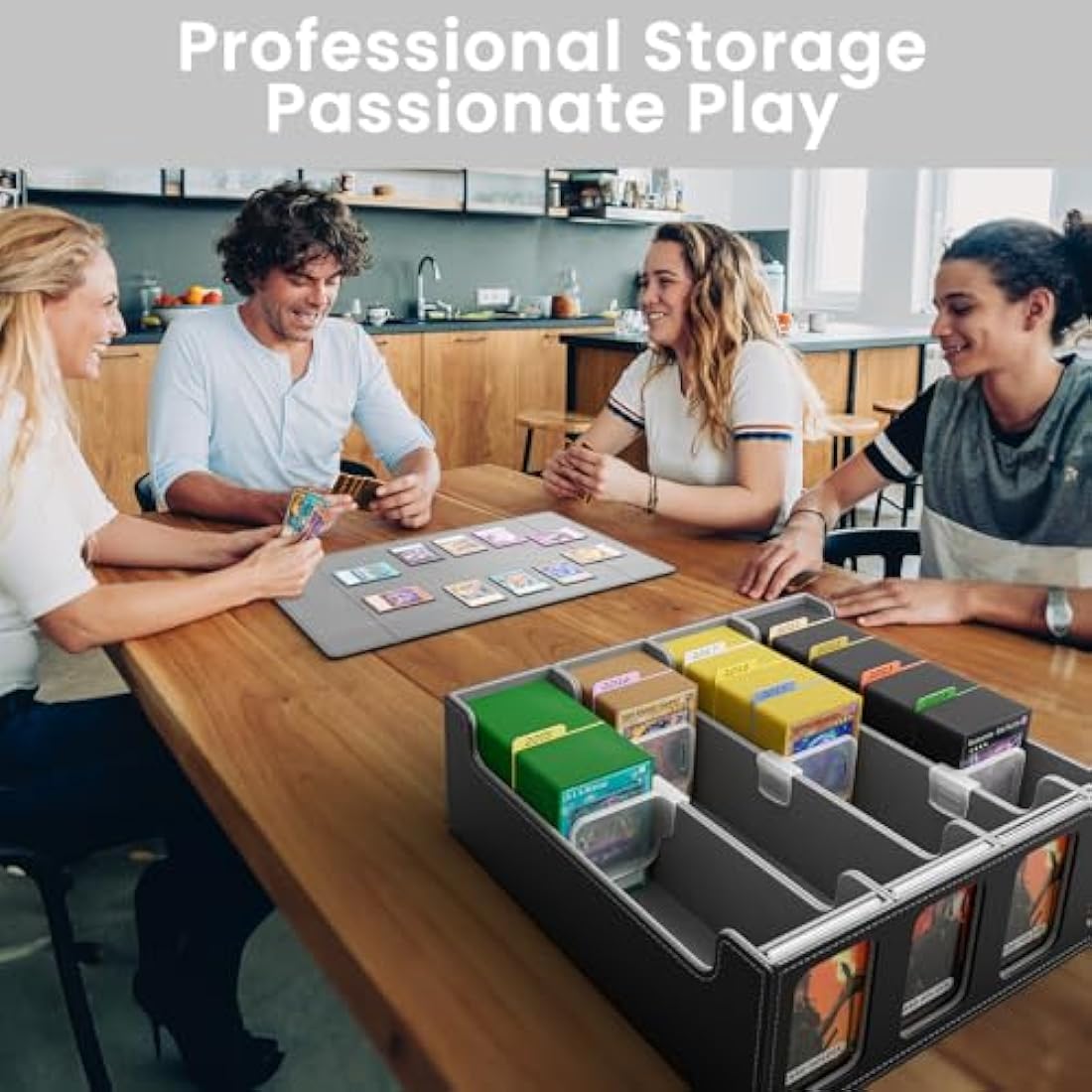 Hot Bee MTG Deck Box, Quartuple Trading Card Storage Box Holds 2400+ Cards for Yugioh, MTG, TCG, Magic the Gathering Commander Cards, Playing Card Case PU Leather Magnetic Closure, Grey