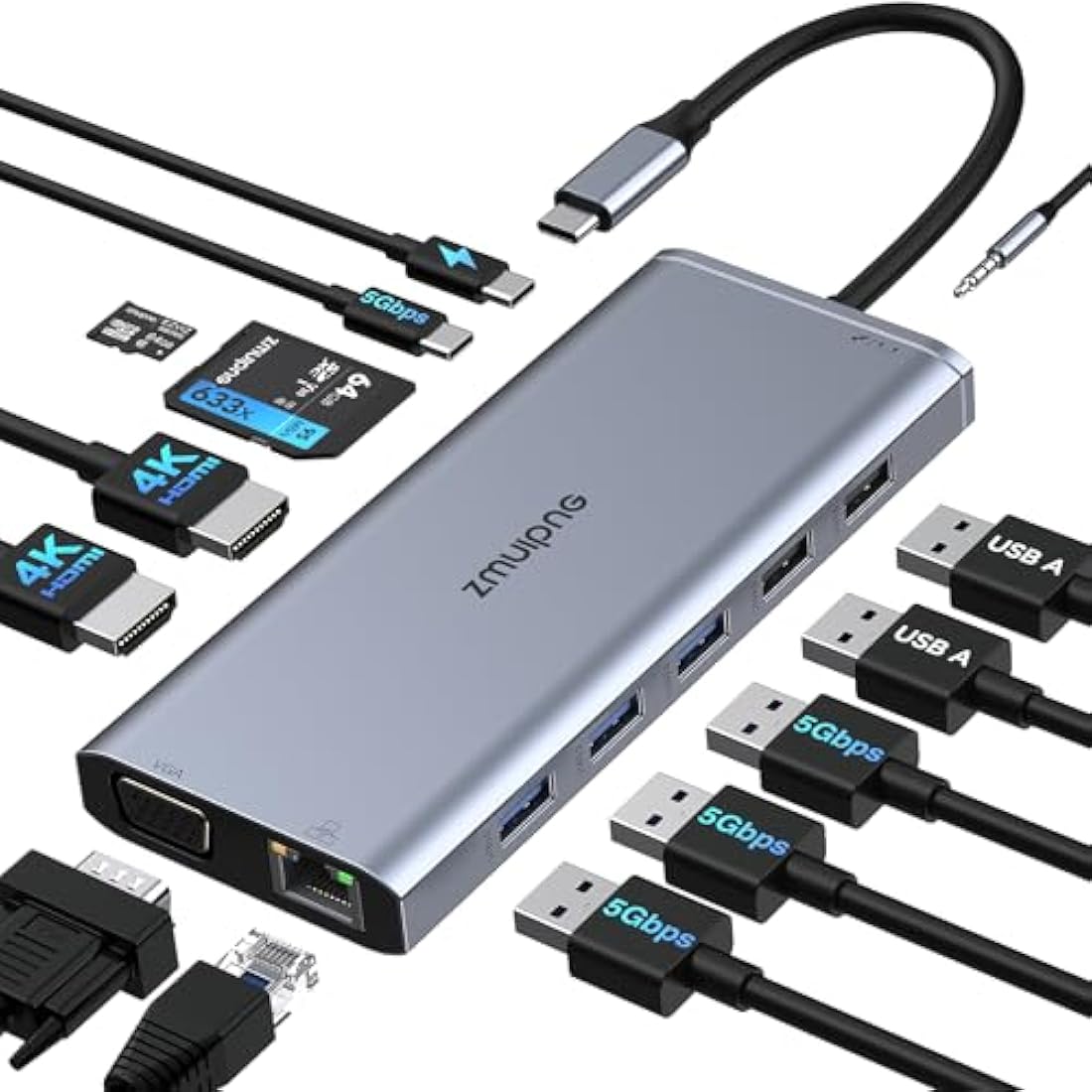 Docking Station Dual Monitor for Dell HP, Thunderbolt 3/4 Dock USB C Hub Multiport Adapter Triple Monitor to 2 HDMI 4K,VGA,Ethernet,5 USB,PD,SD/TF,3.5MM for Lenovo,Surface,MacBook Laptops