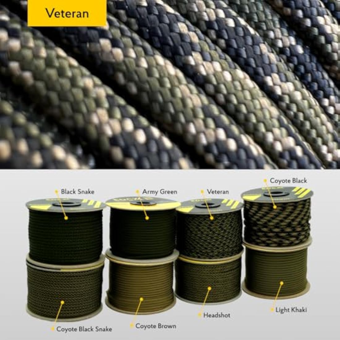 EdcX 4mm Rope 550 - Type III, 100% Rope, 7 Strand Rope, 4mm Rope in Solid Colors