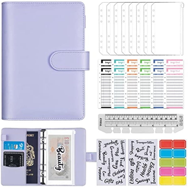 ChangWanna A6 Money Budget Ring Binder - Money Saving Wallet Organiser Binder with Pockets, Cash Stuffing Budget Wallet Planner with Cash Envelope, Money Folder Wallet Organiser for Cash Saving