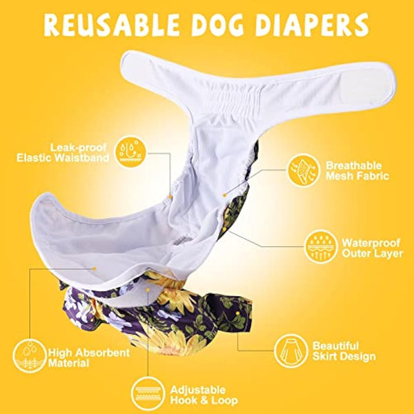 COMSLE Dog Nappies Female X Small 3 Pack, Dog Period Heat Pants in Season, Super Absorbent & Adjustable Sanitary Reusable Doggy Puppy Diapers