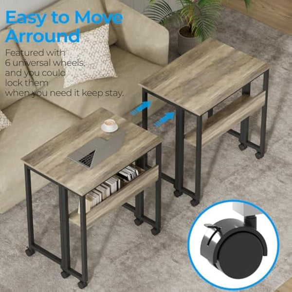 GreenForest Small Folding Desk with Storage Shelf,80 cm Computer Rolling Desk on Wheels Easy Assembly,Foldable desk for Small Space,Grey Wash