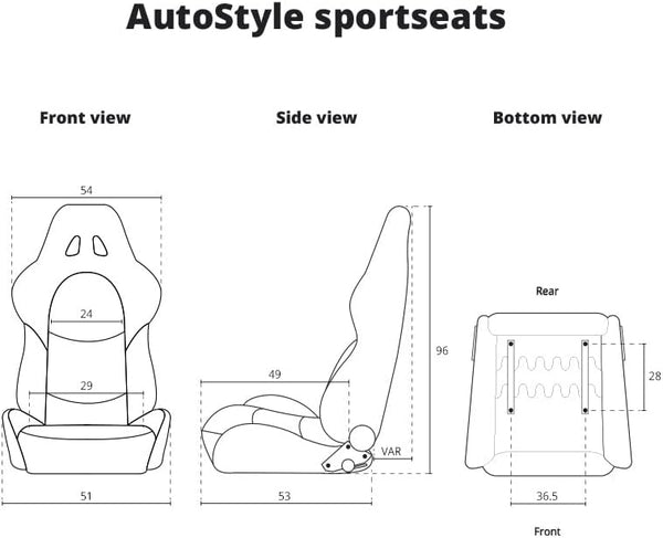 Sport seat 'AK' - Black Synthetic leather + Yellow stitching - Dual-side reclinable back-rest - incl. slides