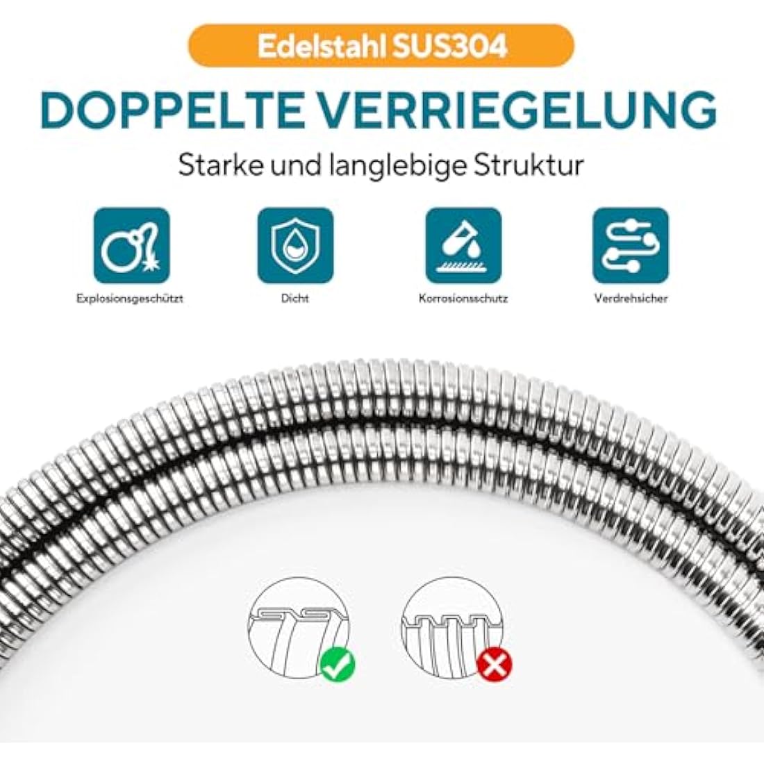 Aopoy Long Shower Hose 4m, 157" Metal Stainless Steel Shower Pipe, Anti-Kink and Leakproof, Bathroom Shower Cable, Easy DIY Replacement