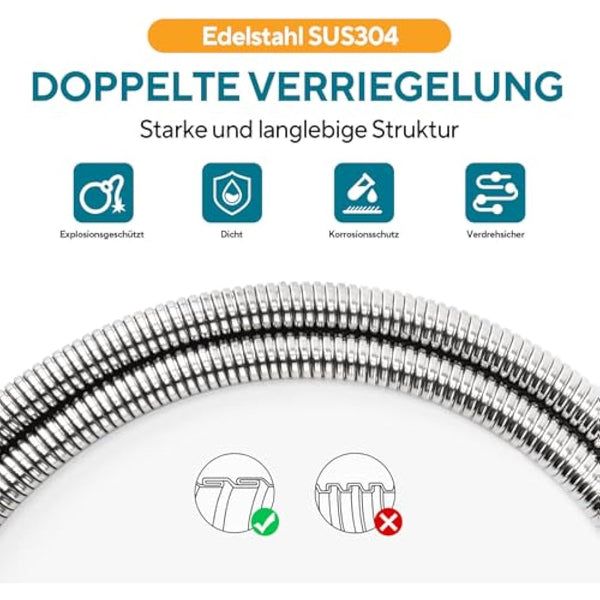 Aopoy Long Shower Hose 4m, 157" Metal Stainless Steel Shower Pipe, Anti-Kink and Leakproof, Bathroom Shower Cable, Easy DIY Replacement
