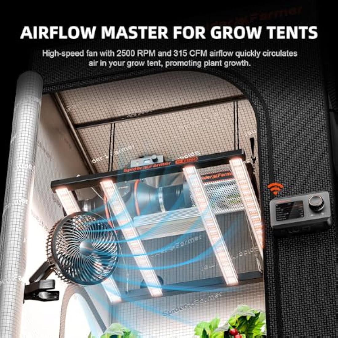 SPIDER FARMER Grow Tent Fan 6" with 10 Dynamic Wind Speeds and 10-Level Oscillation, EC Motor, Weatherproof IP-44, Auto Oscillating Clip Fan, Powerful Airflow but Quiet 2PCS