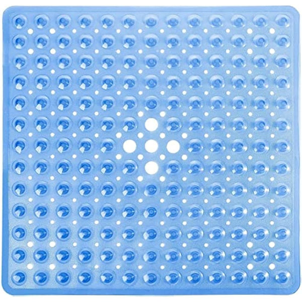 MOONLIGHT20015 Square Shower Mat Non Slip Anti Mould - 53x53cm Rubber Bath Mat PVC Shower Mats for Inside Shower with Strong Suction Cups Grip and Drain Holes - Soft Touch Machine Washable (Blue)