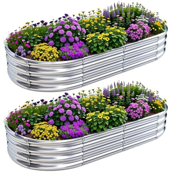 2Pcs Raised Garden Bed 6x3x1 FT Galvanized Raised Garden Boxes Outdoor Galvanized Planter Box Garden Planter with Metal Plant Climbing Stand for Vegetables Flowers Herb (6×3×1 FT/180 * 90 * 29 CM)
