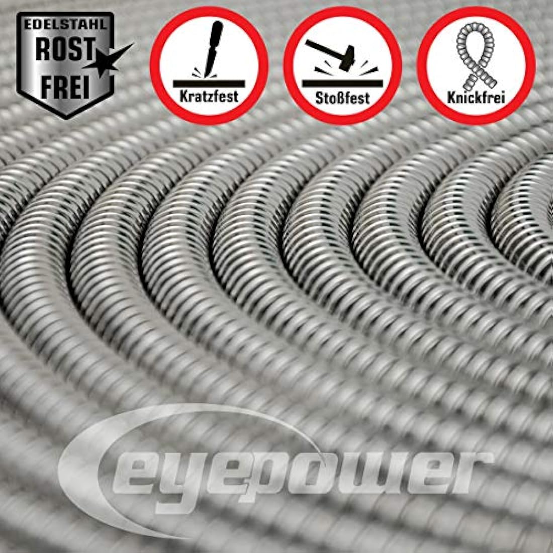 EYEPOWER 30m Kink-Free Garden Hose 100ft Stainless Steel Water Hose Pipe Flexible Silver