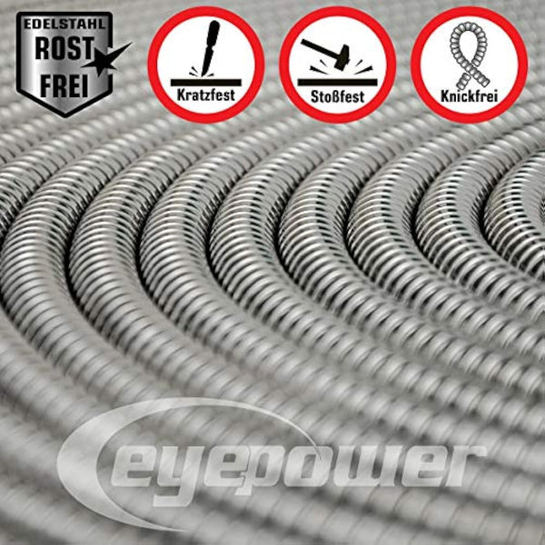 EYEPOWER 30m Kink-Free Garden Hose 100ft Stainless Steel Water Hose Pipe Flexible Silver