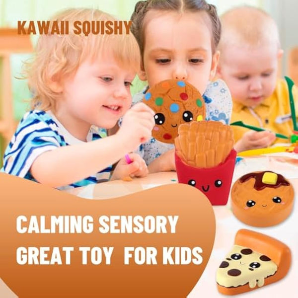 Anboor Squishies 4 Pcs French Fries,Cake,Cookie,Pizaa Slow Rising Super Soft Scented Kawaii Squeeze Squishy Food Pack Toys Stress Relief Gift Collection