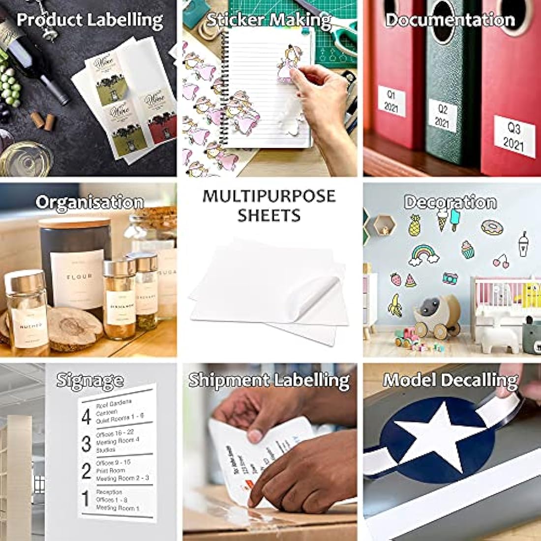 Evergreen Goods 200 Sheets A4 White Glossy Printable Photo Sticker Paper | Splashproof Inkjet & Laser Compatible Self Adhesive Label | Ideal for Product Labelling, DIY Crafts, Scrapbooking & More