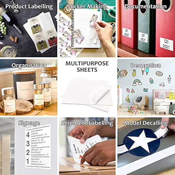 Evergreen Goods 200 Sheets A4 White Glossy Printable Photo Sticker Paper | Splashproof Inkjet & Laser Compatible Self Adhesive Label | Ideal for Product Labelling, DIY Crafts, Scrapbooking & More