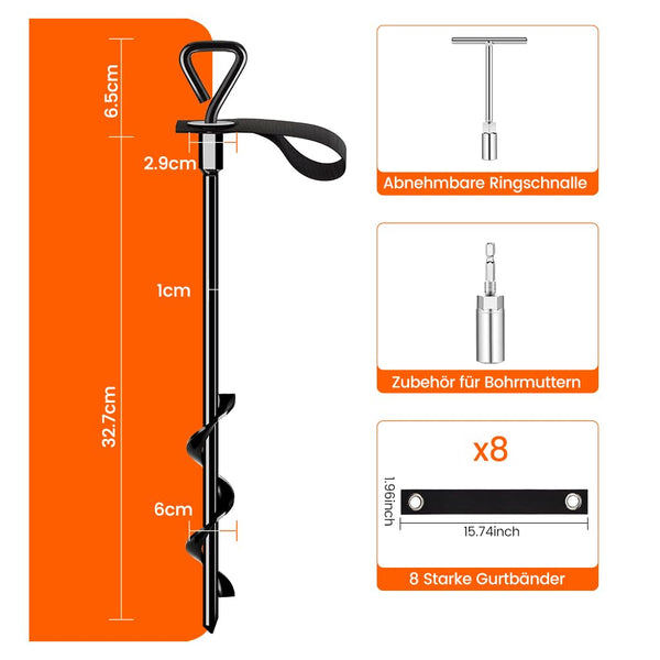 Trampoline Stakes Ground Anchors Screw in Tent Stakes Heavy Duty for High Winds, Trampoline Anchors with Straps, Canopies, Carports, Sheds, Swing