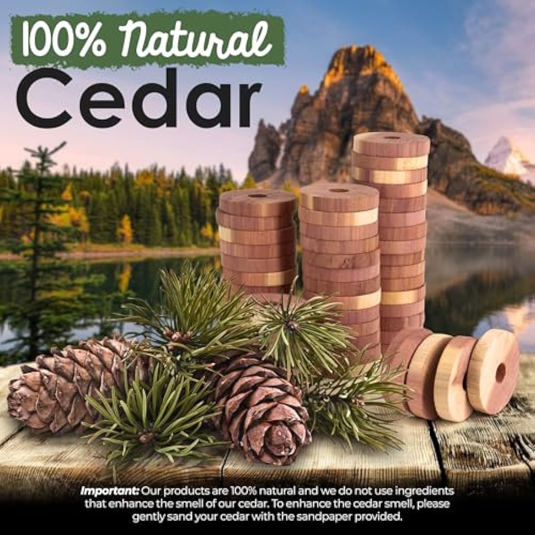 ecoKiwi Moth Repellent for Wardrobes Cedar Rings - 55 Pack - 100% Natural Cedar Balls - Anti Moth Products - Cedarwood Oil Moth Repellent for Rooms & Clothes - Moth Balls for Wardrobe with Sandpaper