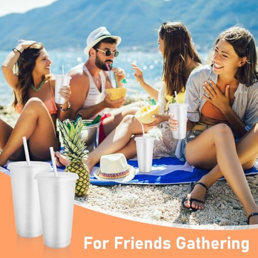 24 Pcs Reusable Cups with Lids and Straws 24 oz Glitter Iced Coffee Tumbler Plastic Travel Mug Cup for Smoothie Juices Birthday Sleepover Party Supplies (Clear)