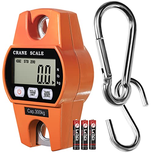 GRAM PRES Digital Hanging Scale 660 Lb 300 Kg Hanging Digital Scale, Handheld Mini Crane Scale With Hooks For Farm Hunting Fishing Outdoor