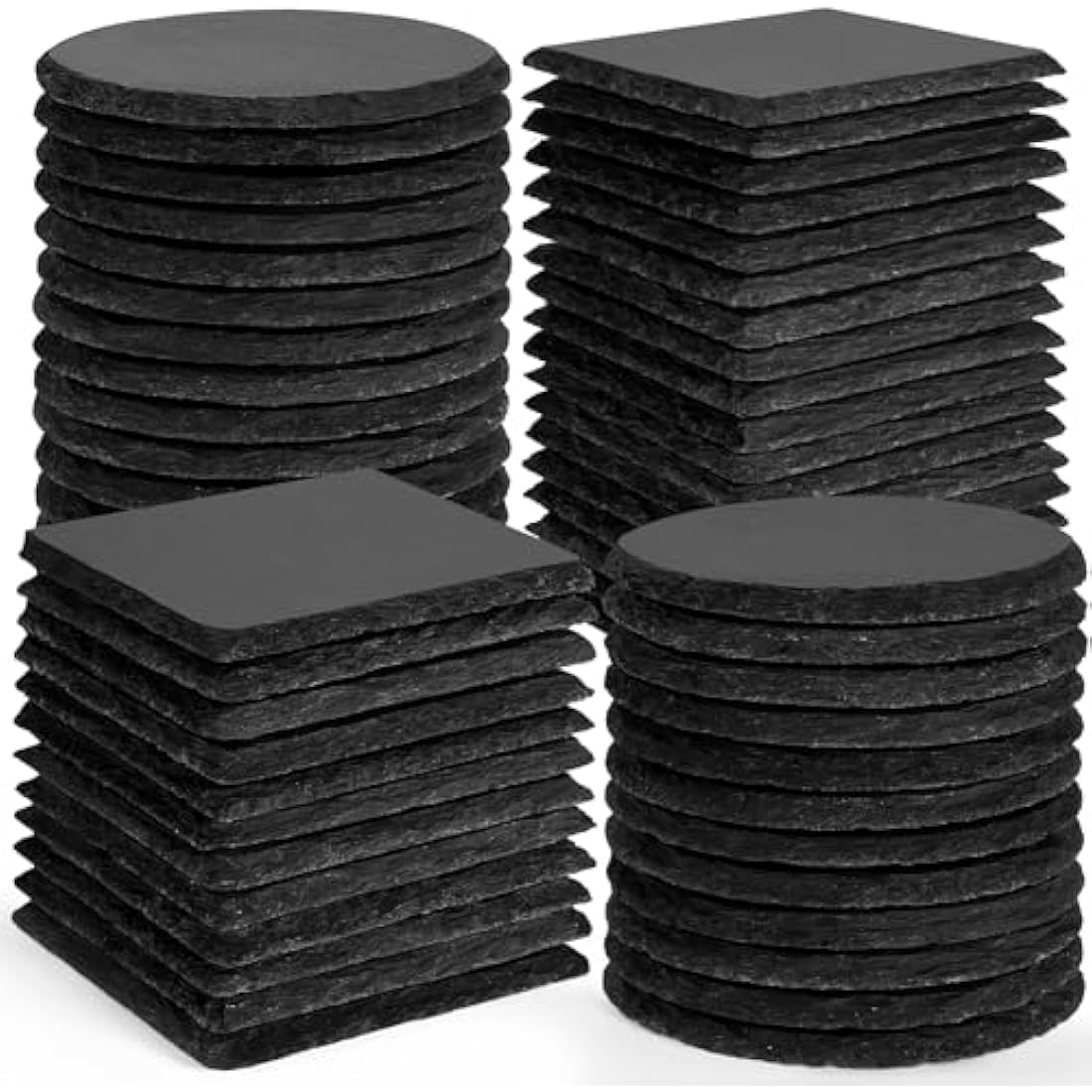 60 PCS Slate Coasters, WEWINK PLUS 4 Inch 30 PCS Round Blank Black Drink Coasters, 30 PCS Square Stone Coasters Bulk Rustic for Laser Engraving, Coffee Table, Home Decor, Bar, Gifts