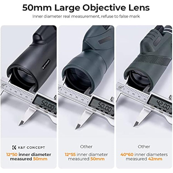 K&F Concept 12X50 HD Monoculars, Monoculars Telescope for Adults with BAK4 Prism & FMC Lens, Waterproof Monocular Scope with Dual Focus for Bird Watching Hunting Wildlife Hiking Traveling