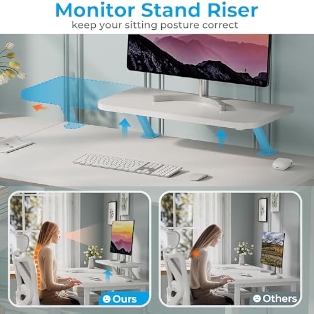 GreenForest Computer Desk with Monitor Stand,100cm Home Office Desk with Reversible Storage Shelves,Study Desk for Small Spaces,Full White