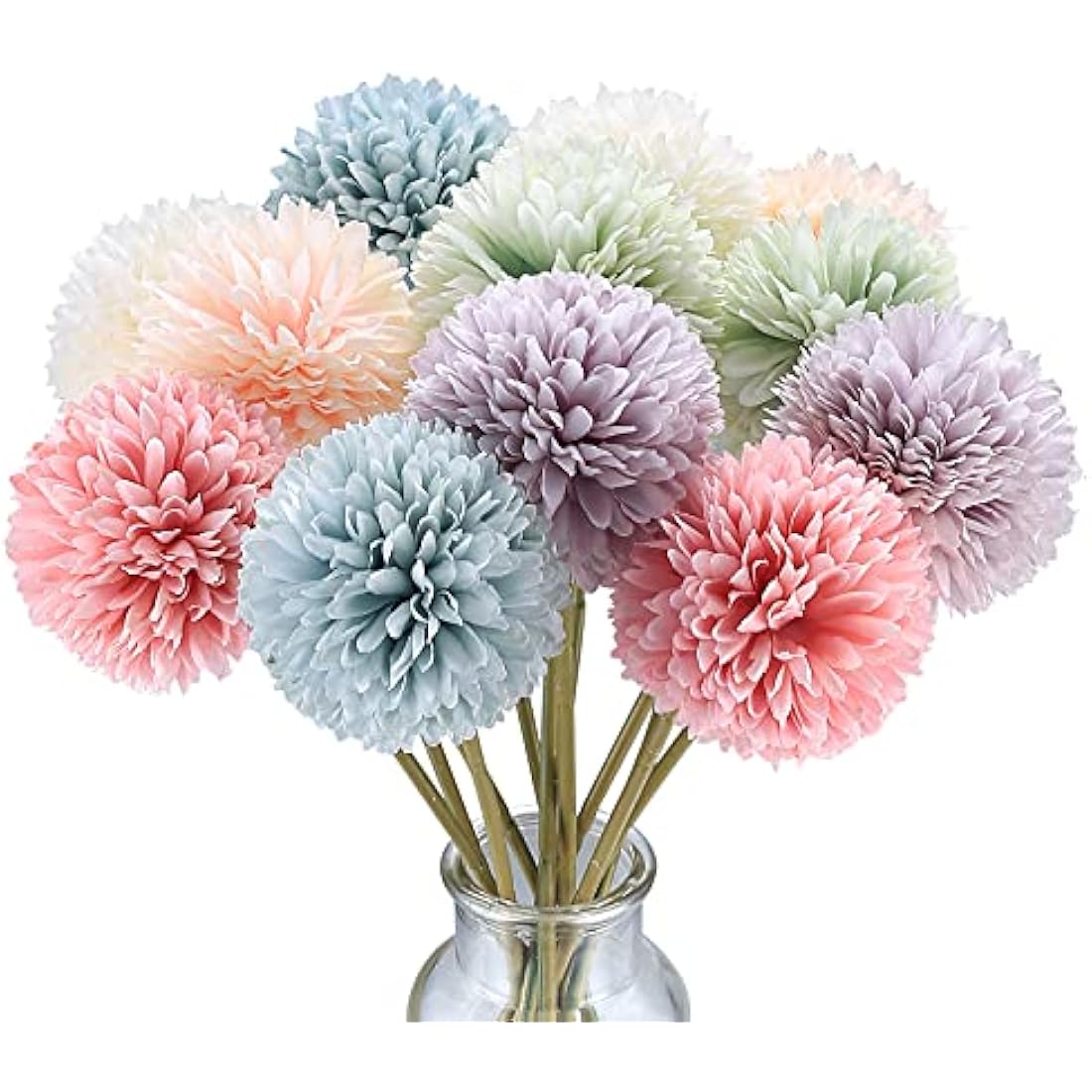Aoyfuwell 12 Pcs Artificial Hydrangea Bouquets, Decorative Faux Ball Flowers, Silk Fake Chrysanthemum Flowers Plants for Indoor, Outdoor, Garden, Floral Arrangement, Home Decoration - 6 Colors