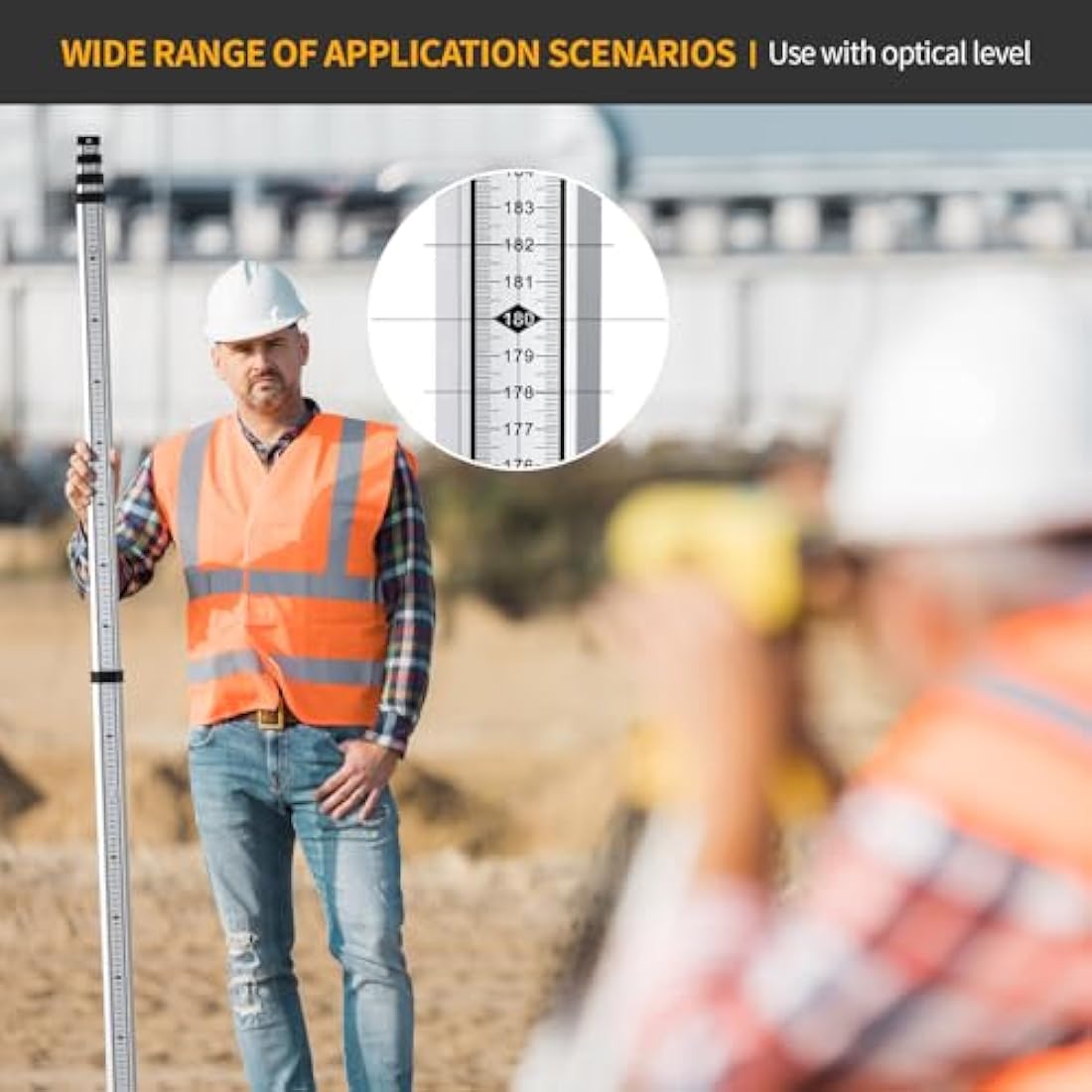 Firecore Levelling Staff, Telescopic Levelling Staff 3m, Aluminium Measuring rods for Cross line Lasers and Rotating Lasers, Measuring Staff with Spirit Bubble, 3m Length in 3 Sections, mm/dm Scale