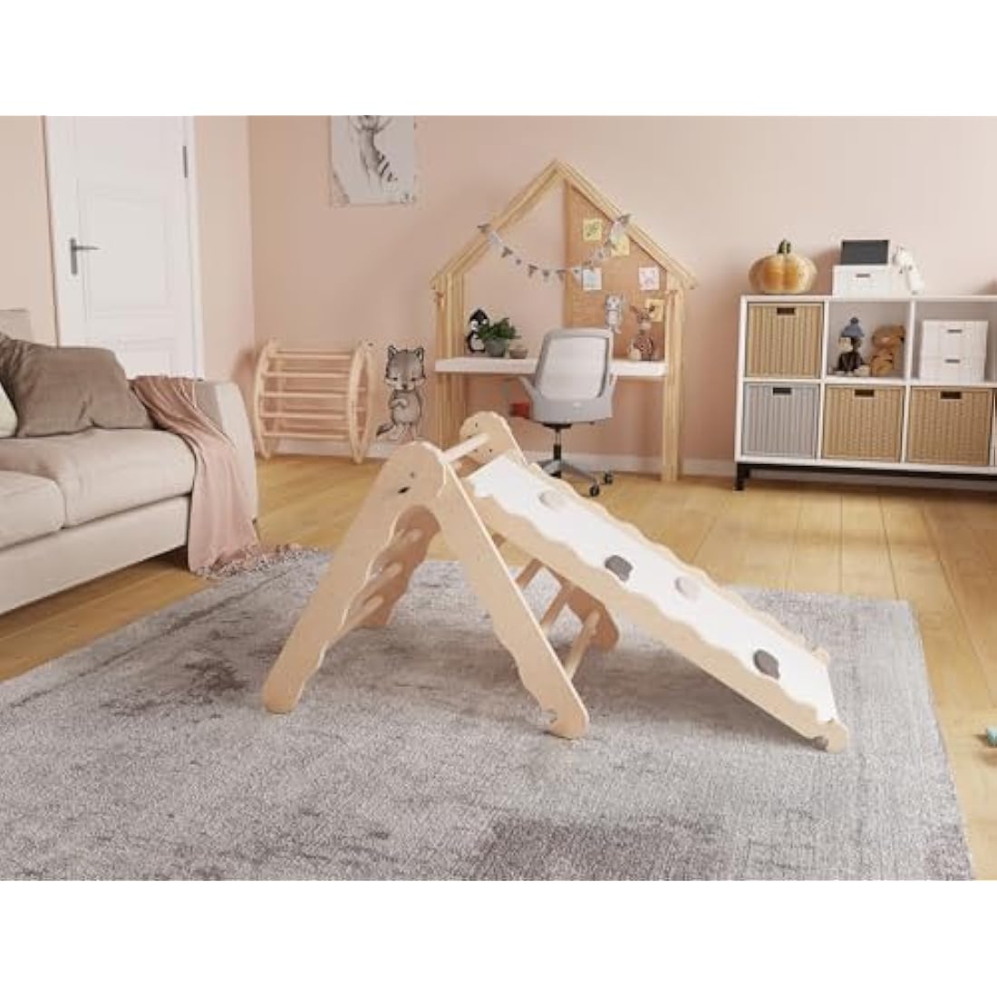 MAMOI® Indoor climbing triangle with slide for kids, Baby climbing frame, Wooden toddler gym for children outside and outdoor, Frames and slides, toys for toddlers