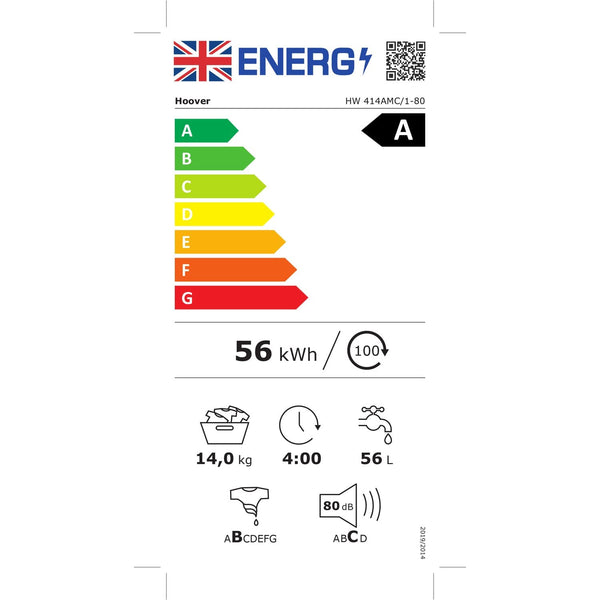 Hoover H-WASH 500 10kg Freestanding Washing Machine, 1400 RPM, A Rated, ECO‑Power Inverter Motor, hOn App, 60 Programmes, Care Dose, Power Care System, White, 60x59x85 cm ‑ HW 410AMC/1-80