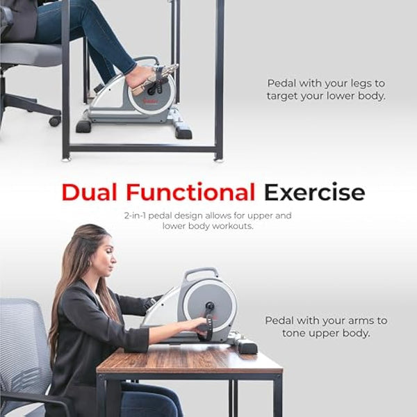 Sunny Health & Fitness Mini Exercise Bike, Under Desk Dual Function Arm & Leg Seated Pedal Exerciser for Senior Workout, Desk Cycle Cardio Training at Home, Optional Free SunnyFit App Connected