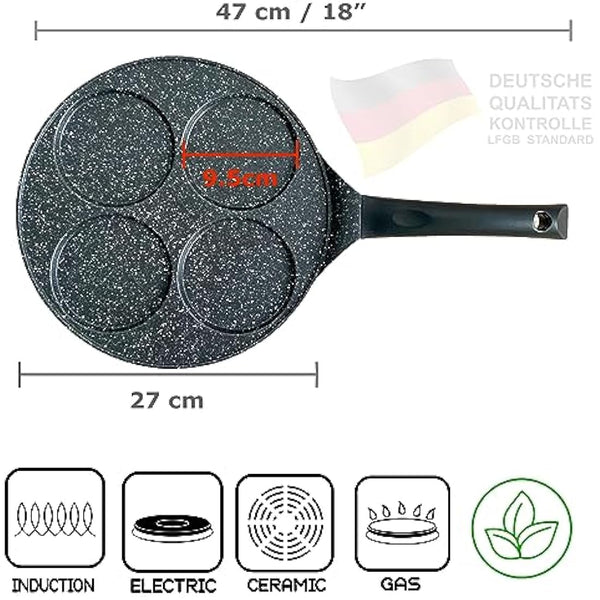 INTIGNIS® Non-Stick Pancake Pan - Multi Hole Mini Pancake Maker, 4 Hole American Style Crepe & Pancake Pan for Perfect Individual Pancakes, Frying Eggs, Uthappam, Induction Compatible (4 - Fix)