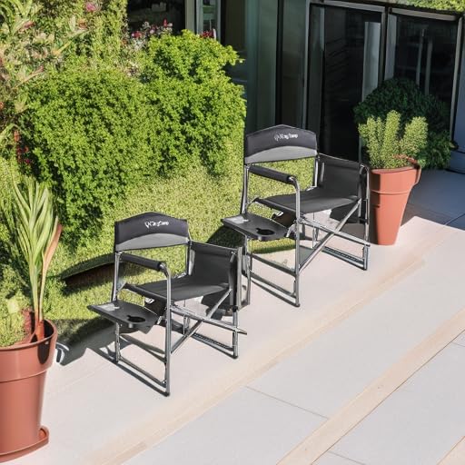 KingCamp Folding Camping Chairs for Adluts Heavy Duty Directors Chair with Cooler Bag and Side Table Support up to 150KG