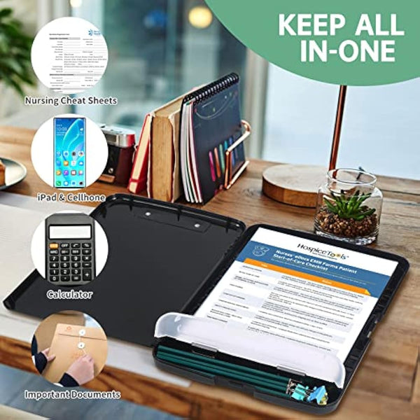 DMFLY Clipboard with Storage, Heavy Duty Clip Boards with Pen Holder, A4 Plastic Clipboards with Compartment, Holds 6+ Pencils and 200+ Sheets, Strong Clipboards with Low Profile Clip, Great for Work