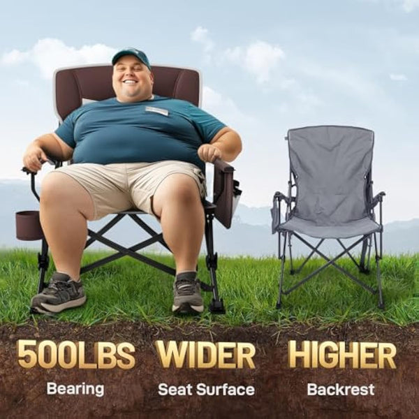 EVER ADVANCED Camping Chair for Adults Oversized 230KG, Folding Chair for Heavy People with Side Pocket, Heavy Duty Extra Wide Garden with Hard Armrest Foldable Fishing Outdoor Red