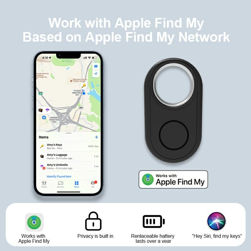 2 Pack GPS Tracker for Vehicles Work with Find My (iOS Only)-No Monthly Fee, IP69 Waterproof,Real-Time GPS Tracking Devices for Kids, Car, Keys,Luggage,Wallets,Dog,Cat,Easily Locate Lost Items(White)