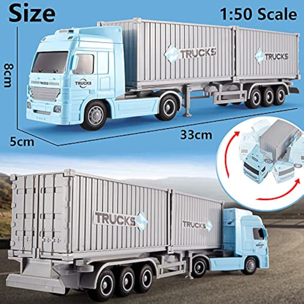 HERSITY Container Transporter Truck Toy 1:50 Scale, Friction Lorry Cars with Lights and Sounds Gifts for 3 4 5 6 Years Old Children Boys Girls