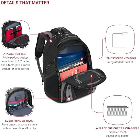 'Wenger Synergy 16'' Laptop-Rucksack, gepolsterte Laptopfach mit iPad/Tablet/eReader Tasche'