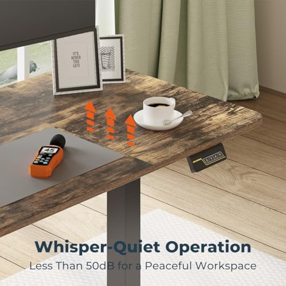 FitStand FQ1 140x60cm Electric Height Adjustable Standing Desk, Sit Stand Desk, Computer Desk With Hooks, Child Lock, Memory Function, Suitable For Office And Home - Rustic Brown