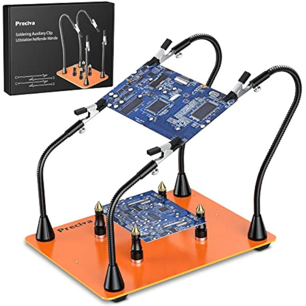 Preciva Magnetic Helping Hands Soldering, Welding Third Hand Tool, Flexible Solder Holder Auxiliary Clamp with Adjustable Clips, Stainless Steel Base for Repair, Crafts