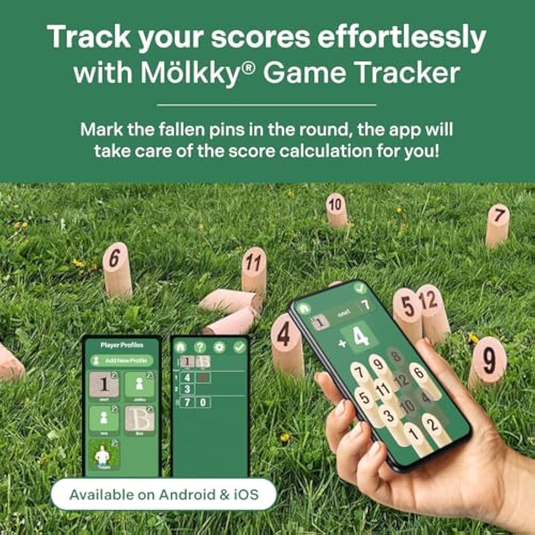 Mölkky Original - Birch Wood 12 Skittles, 1 Stick - Wooden Throwing Game for Outdoor, Garden, Picnic, Beach, Lawn, Leisure, Party - Molkky Game for Family, Groups, 2+ Players, 6+ Age