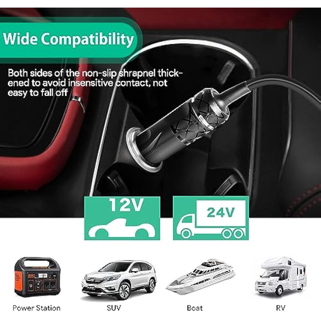 HKY 12V Mini Fridge Car Cooler Cool Box Power Lead Cable Car Freezer AstroAI Portable Fridge Car Charger Power Adapter Extension Automobile Cigarette lighter 2 Pin Plug in for Refrigerator Car Freezer